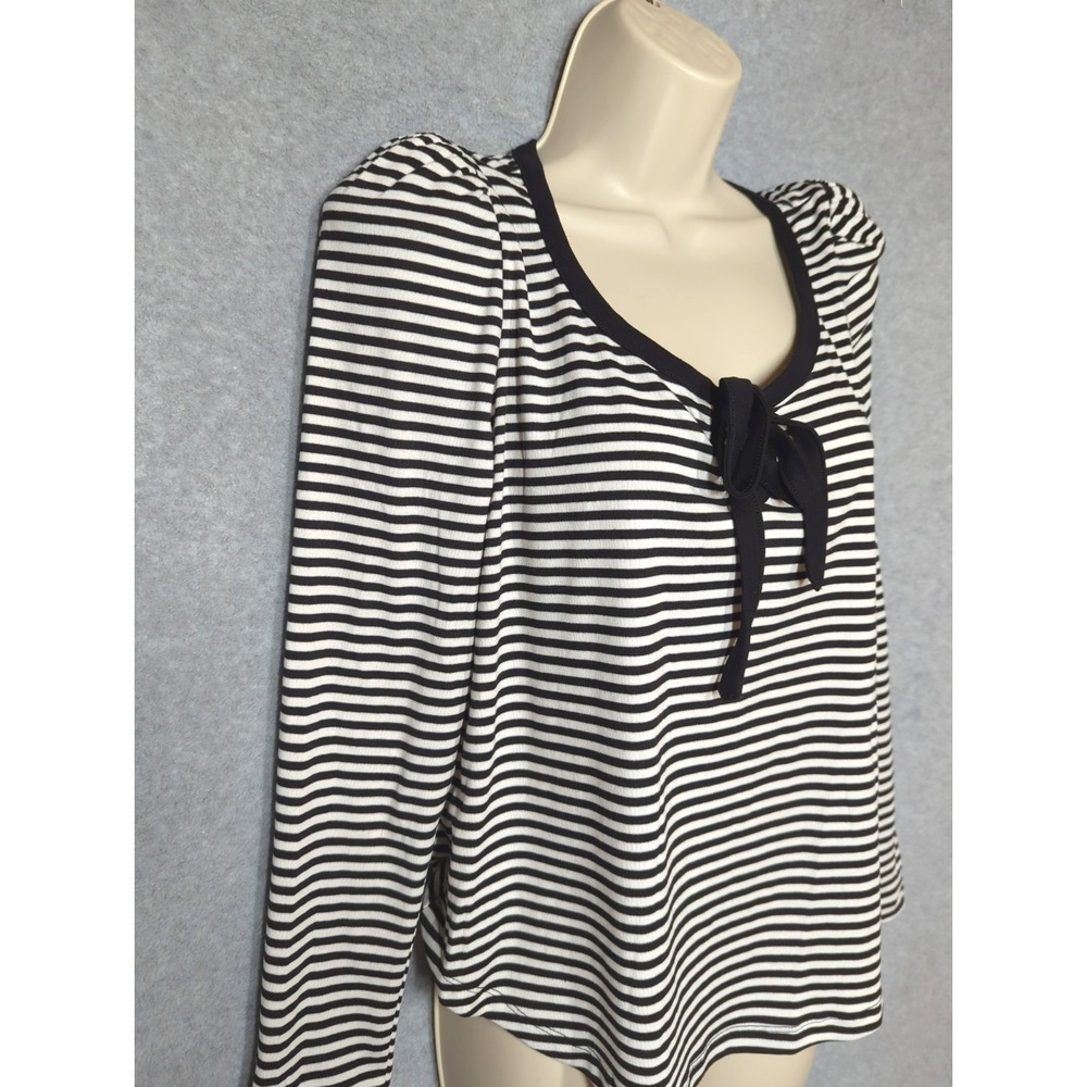 ModCloth Nautical Striped Top M Black White Long Sleeve Puff Shoulder Yachty